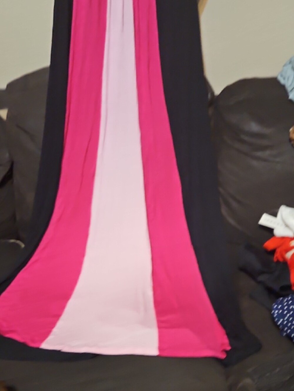 FunFash Black Maxi Dress with Bright Pink and Light Pink Panels - Picture 3 of 9
